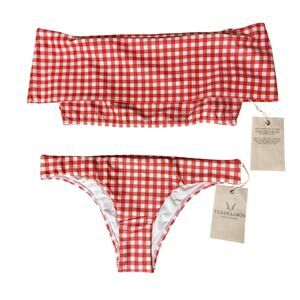 Verdelimon Santa Cruz Off-The-Soulder Top/ Low Rise Bottom Bikini Set Size S